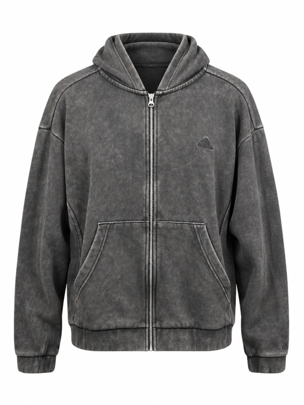 Adidas Washed Charcoal Full‑Zip Cropped Hoodie Jacket